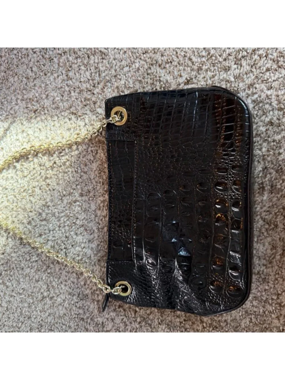 Anne Klein Black crocodile print shoulder bag Y2K with gold chain strap